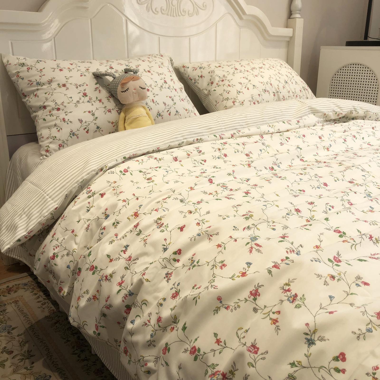 全棉小碎花纯棉美式简约单床单被套1.5m1.8米床笠床上用品单品