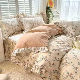 韩版 田园风花卉小碎花小清新四件套全棉纯棉被套床单床笠床裙款