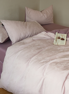 美式全棉贡缎提花四件套纯棉紫色被套长绒棉床单亲肤床上用品1.8m