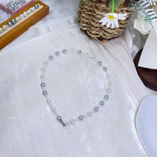 冷雅8mm冷白 奶奶灰施家珠项链