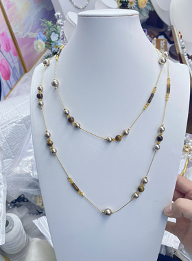 虎眼毛衣链胶珠可移动格式约120厘米（天然石头会有瑕疵和不圆）