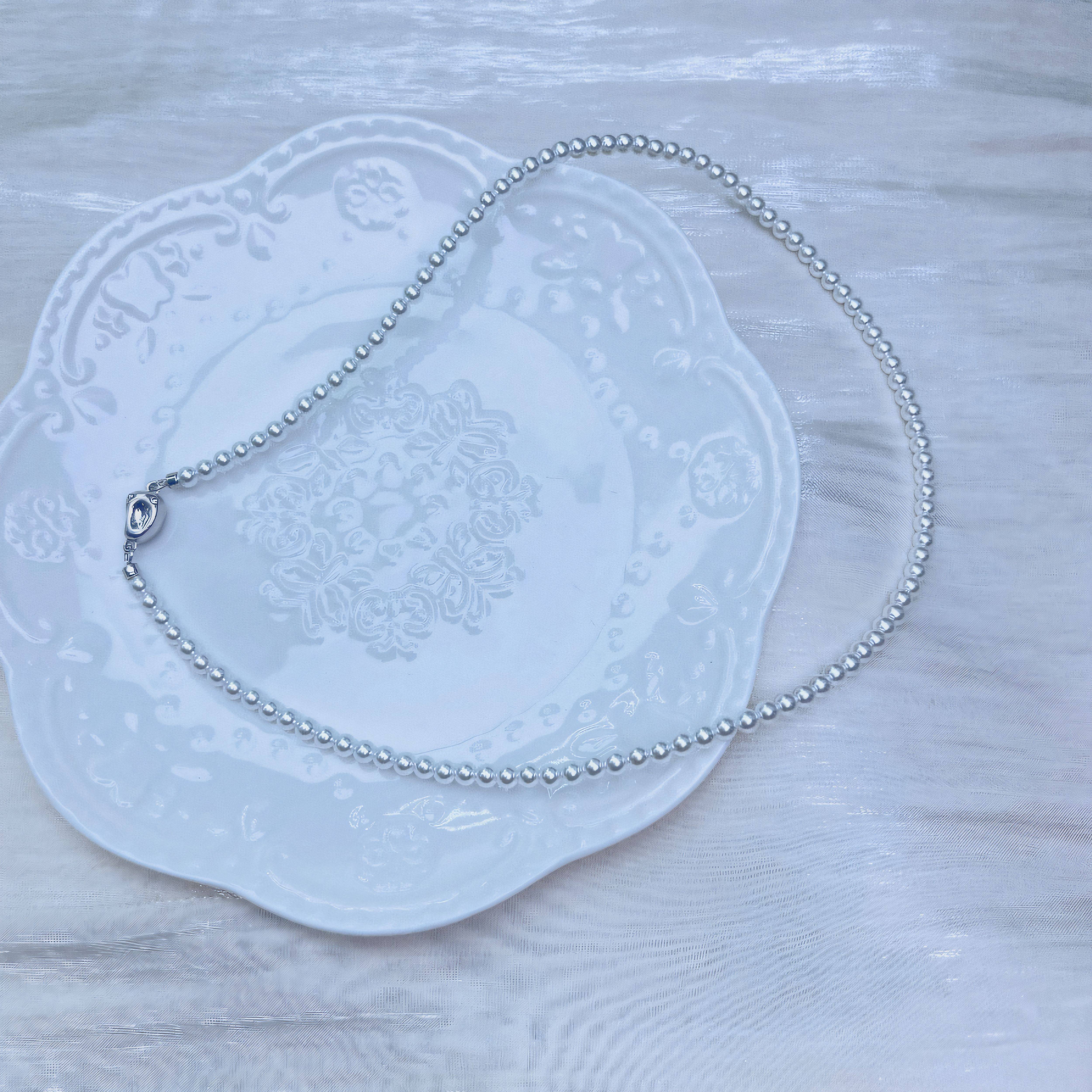 冷光白4mm施家小米珠项链超强吸力豌豆磁吸扣轻松佩戴无压力