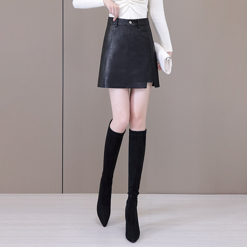 爆款女装短裙高腰复古PU皮裙2025新款女时尚气质百搭修身半身裙子