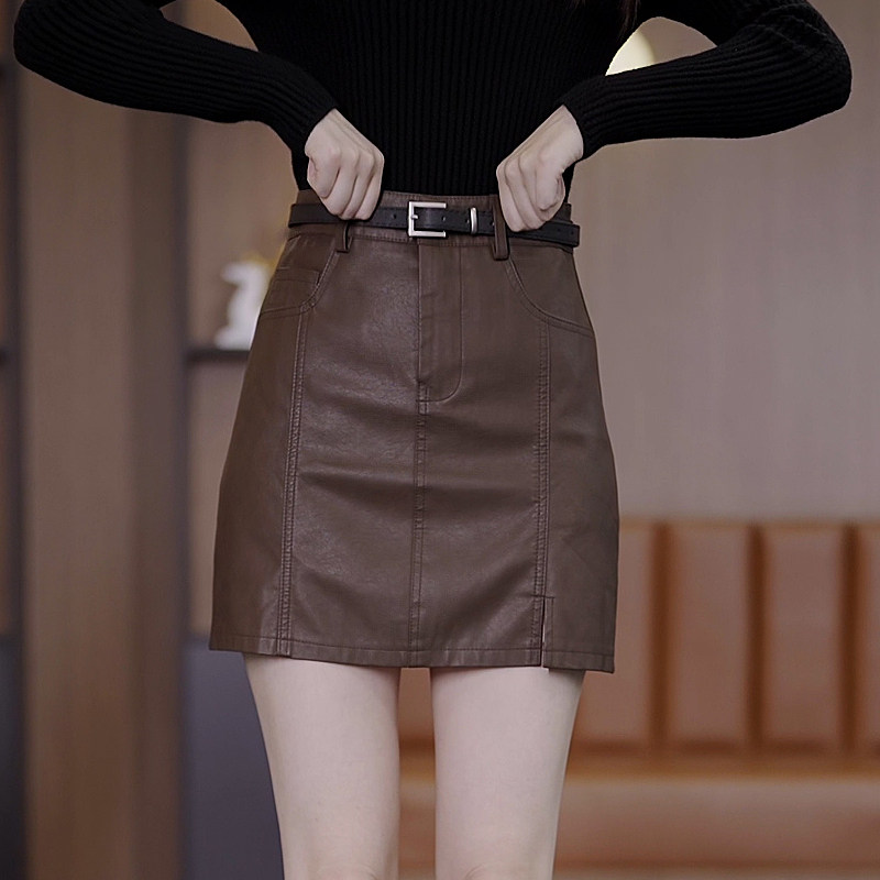 爆款女装时尚秋冬半身裙2025新款黑色皮裙修身PU皮高腰短裙字显瘦