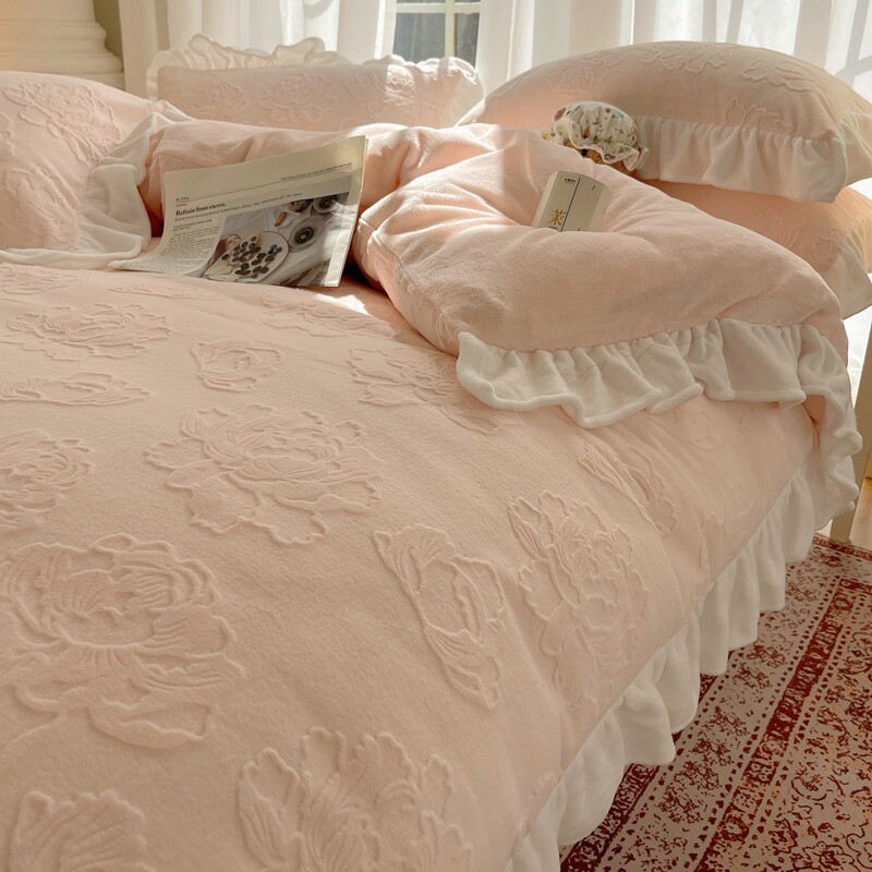 冬季加厚牛奶绒四件套法式4件套