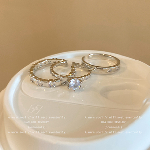 锆石拼接开口可调节戒指女冷淡风高级小众设计食指戒精致指环男款