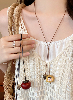 柿柿如意_蒜头娃娃长款项链女复古新中式锁骨链2025新款爆款配饰