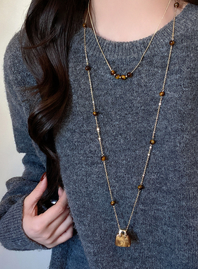 宝藏礼物!项链女咖色包包串珠毛衣链轻奢高级感叠戴配饰2025新款