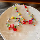 「苹果乐园」多巴胺彩色莓莓蝴蝶结项链手链2024新款 轻奢小众手饰