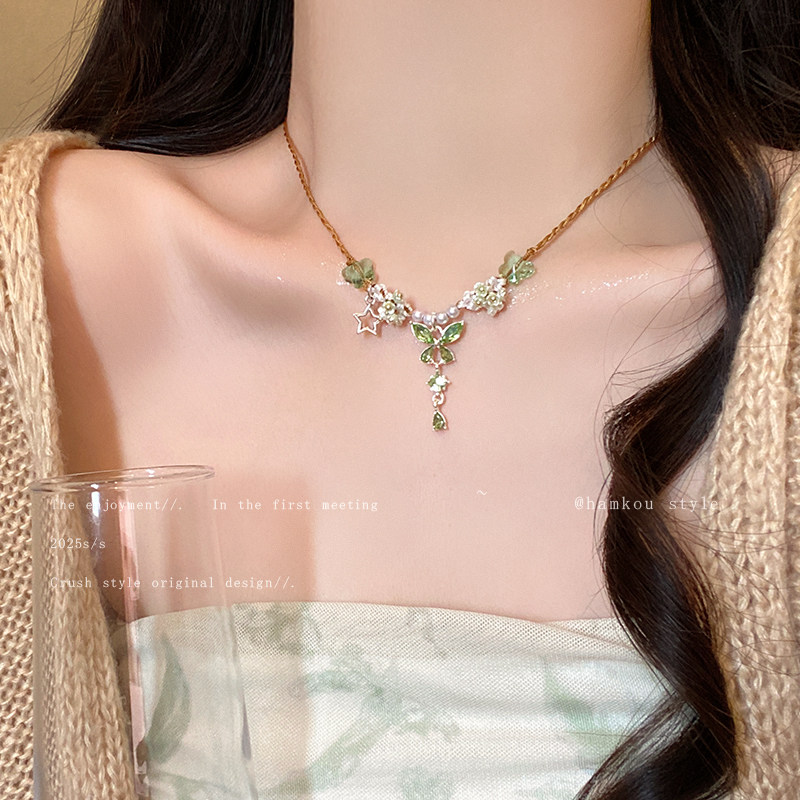 「紫藤花语」紫色蝴蝶结项链女2025新款手工编织小花高颜值锁骨链