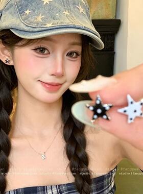 星点漫叙 黑白波点星星耳钉女简约小众高级精致耳环气质百搭耳饰