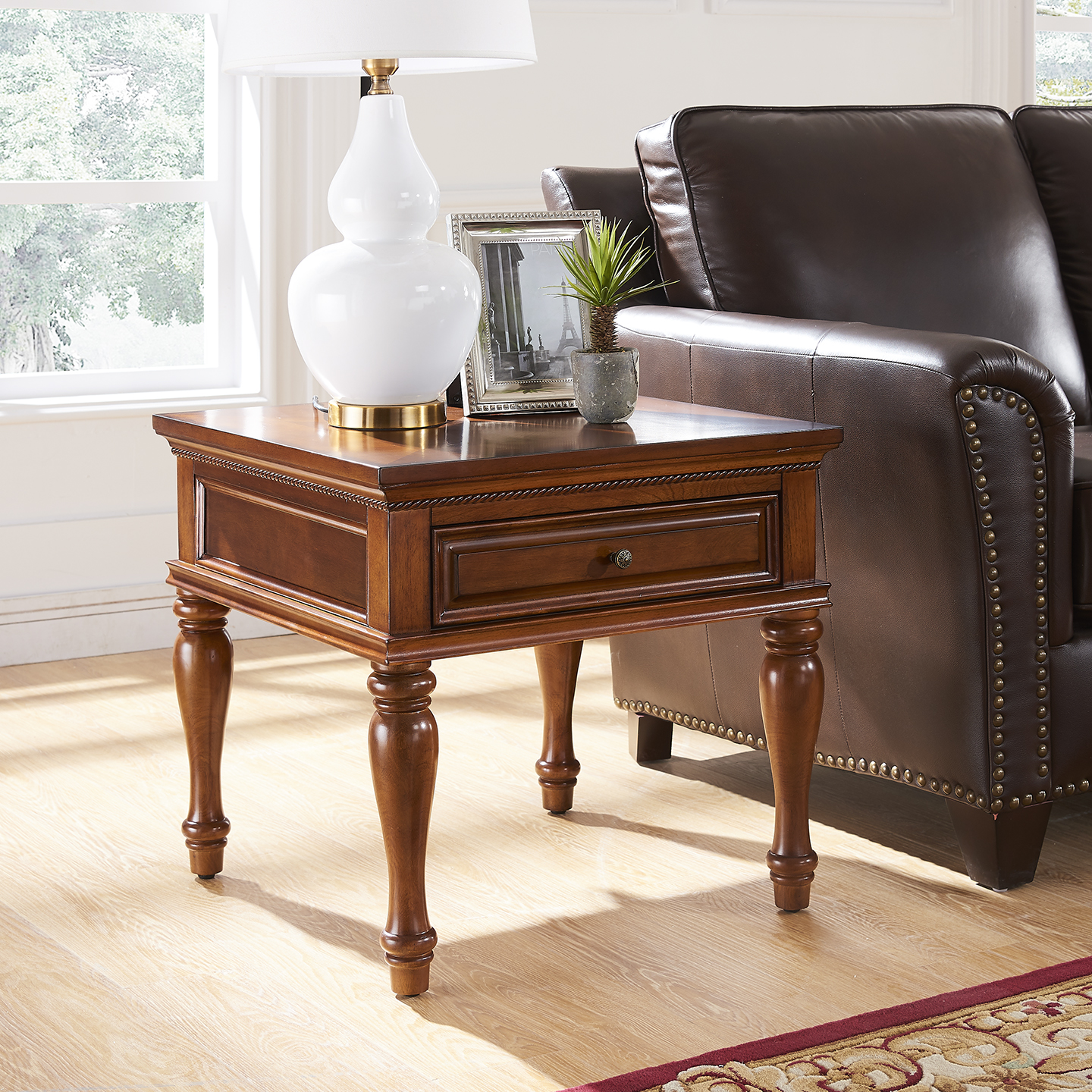 美式乡村实木客厅沙发方几边几角几小茶几桌小户型正方形边柜简约