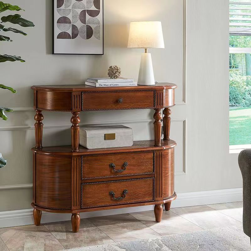 美式复古实木玄关柜门厅柜装饰柜欧式半圆餐边柜客厅玄关台走廊桌