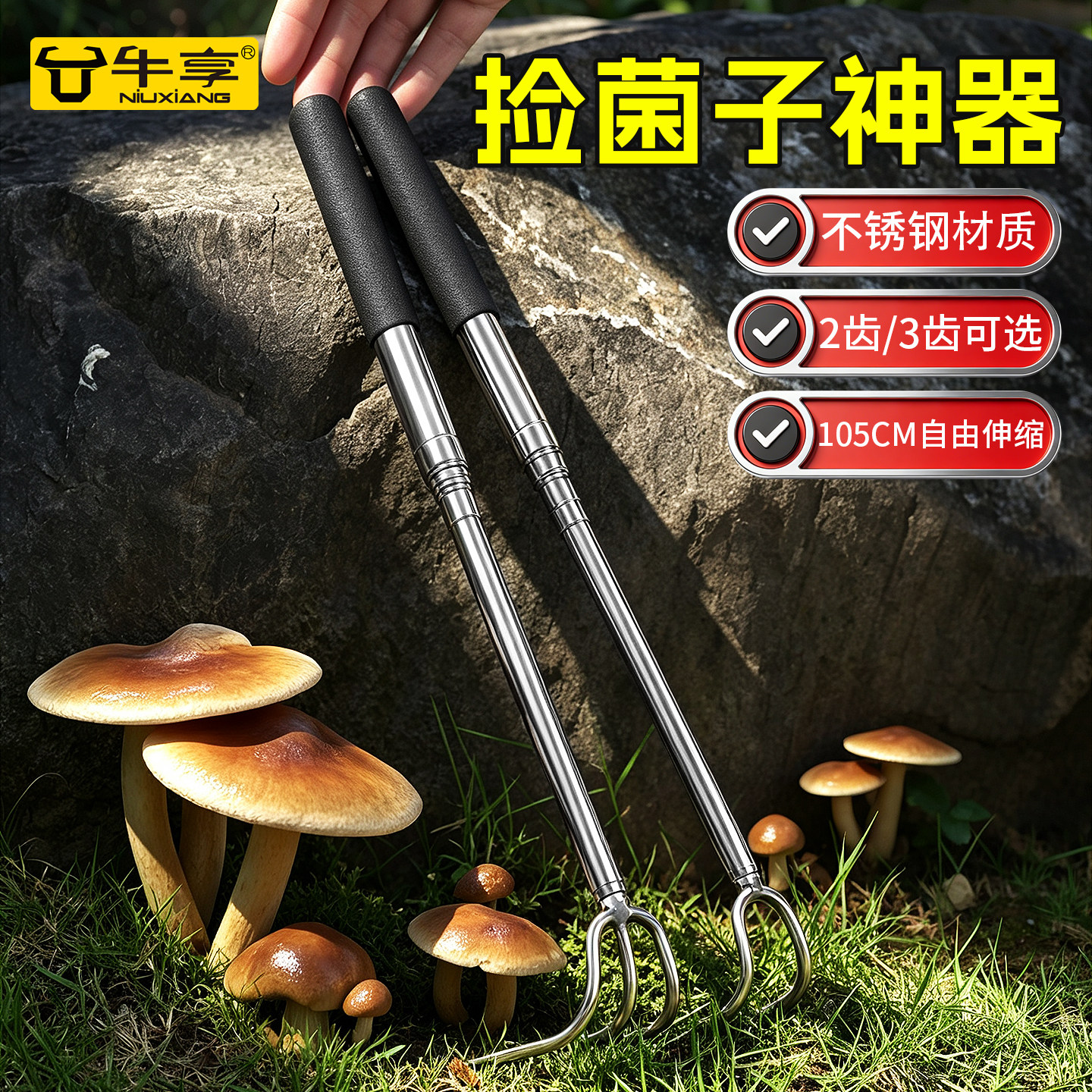 不锈钢伸缩耙子采摘采蘑菇捡菌