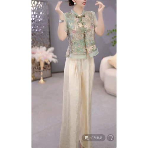 伊纤梦夏季提花上衣裤子两件套