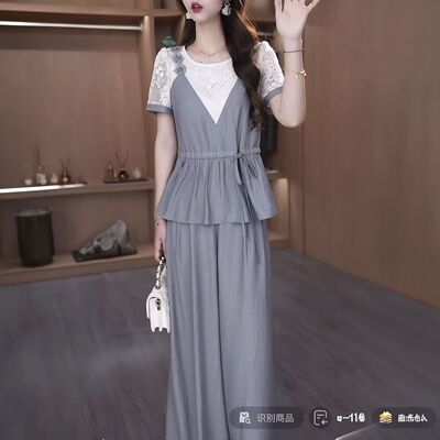 甜甜【上衣+裤子]优雅新款气质时尚大气减龄休闲收腰套裤30721