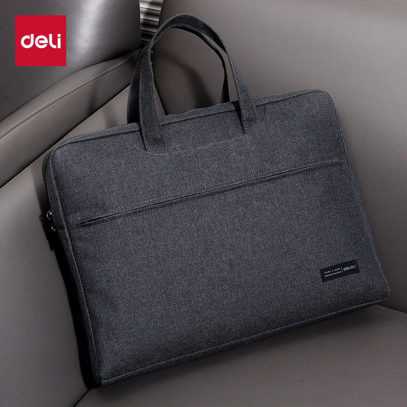 得力商务公文包男士大容量手提文件包防水牛津布A4办公包手拿携带资料会议包帆布文件袋子公文袋