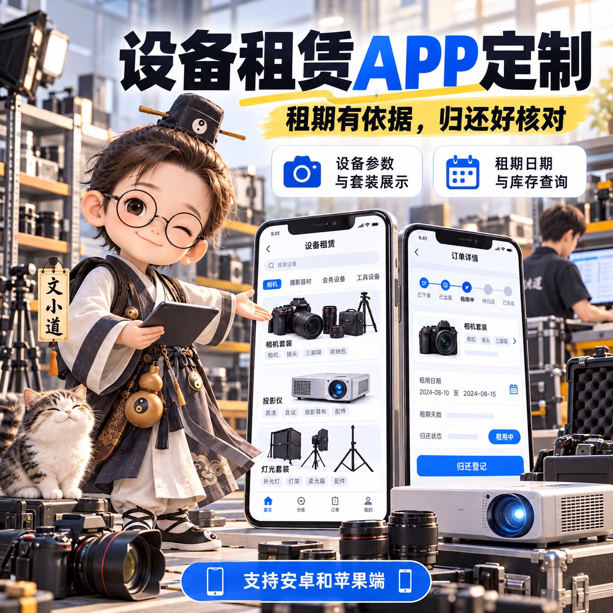 APP开发定制软件制作设备租赁租期库存预订押金归还验收管理系统
