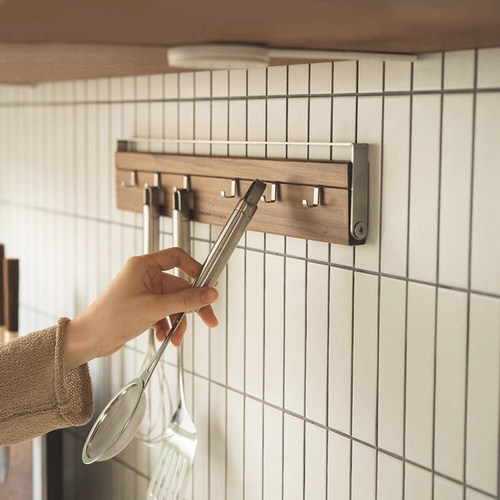 韩国EACH实木厨房锅铲挂钩置物架