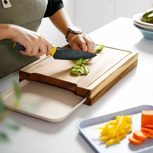 实木菜板家用切菜砧板大号托盘可抽拉ins宝宝辅食案板切水果 韩式