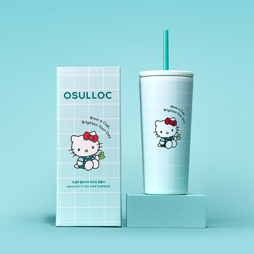 韩国OSULLOC凯蒂猫不锈钢吸管随手杯保温咖啡饮料杯550ML