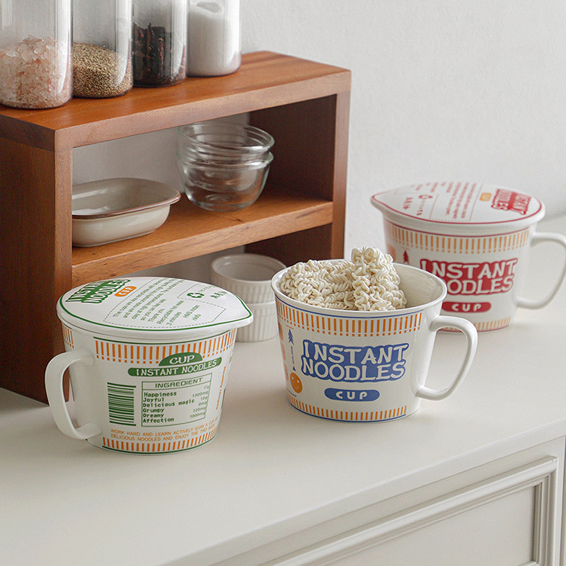 韩国陶瓷日本拉面碗带盖泡面碗麦片碗汤碗微波加热保管容器,餐饮具,泡面碗,淘宝优惠券,粉丝福利购,淘宝优惠卷