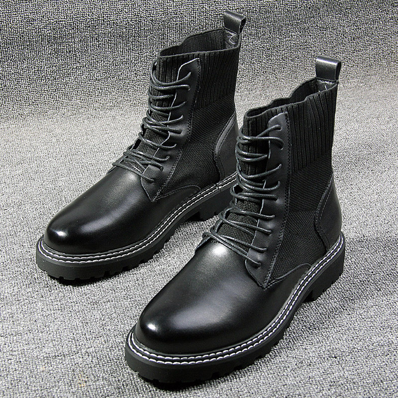 男鞋春季新款厚底马丁靴男韩版潮流高帮休闲皮鞋百搭短筒男靴皮靴