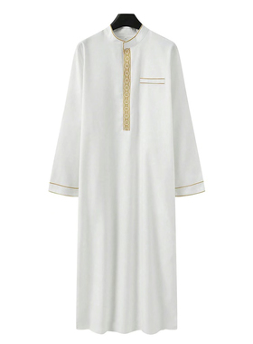 Men Thobe Muslim Embroidered robe long shirt阿拉伯男士长袍