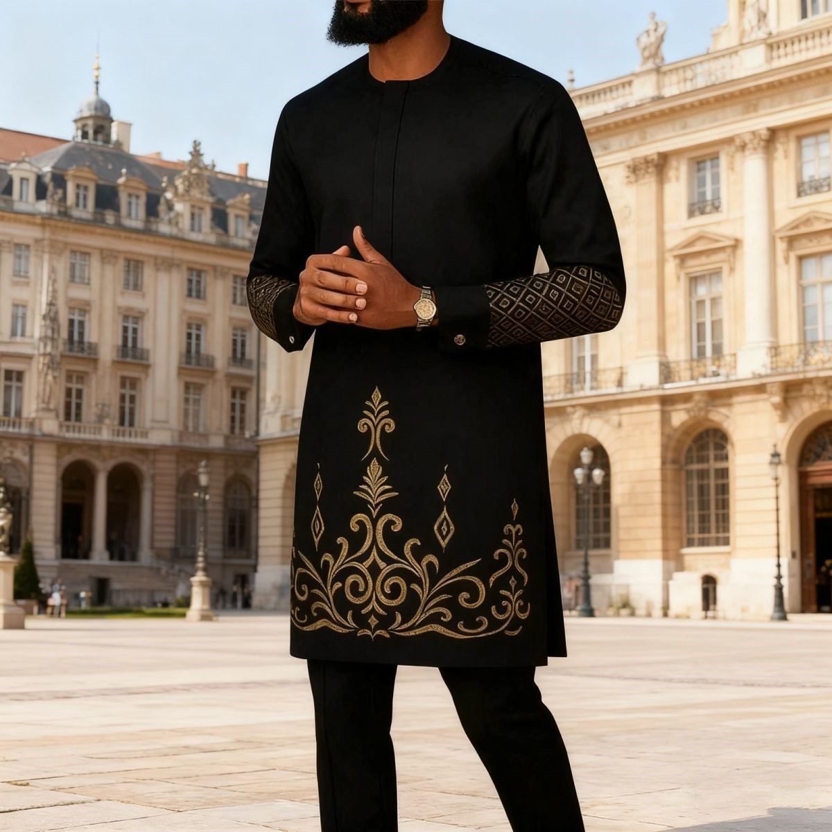 阿拉伯男士礼服刺绣套装民族风两件套休闲上衣长裤African Suits