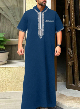 Muslim Arab Men Thobe Gown迪拜阿拉伯男士刺绣长袍民族风长衫