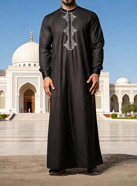 Arab MenThobe Robe中东迪拜长袍男士立领刺绣穆斯林民族礼服袍