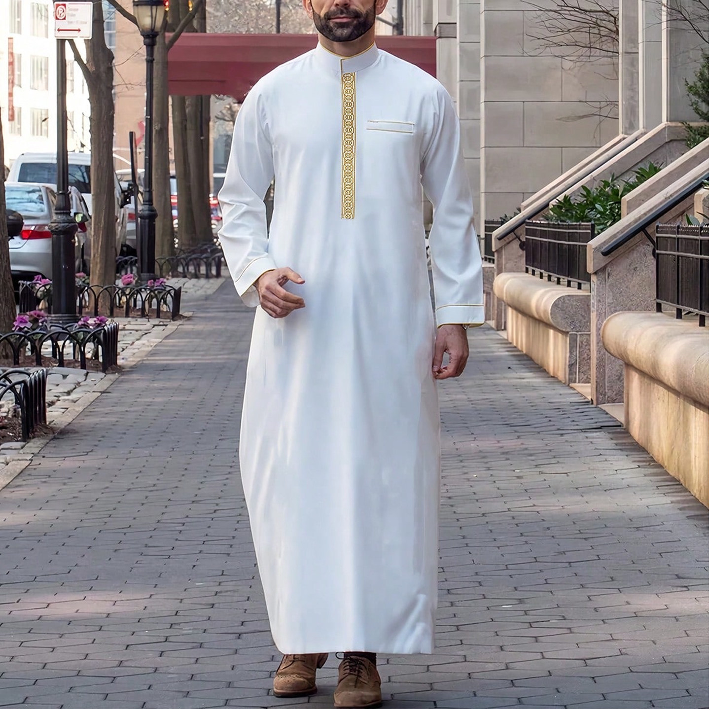 Muslim Men Robe男士长袍刺绣民族服饰迪拜阿拉伯长袍连体衣长衫