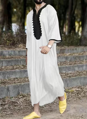 阿拉伯民族男士长袍中东迪拜刺绣长袍长衫Muslim Men Dress Robe