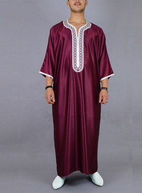 男士中东迪拜长袍摩洛哥袍子刺绣民族大褂Men Thobe 巴基斯坦长衫