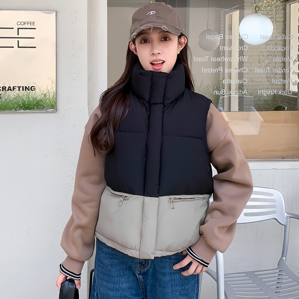 拉链通勤常规立领拼色