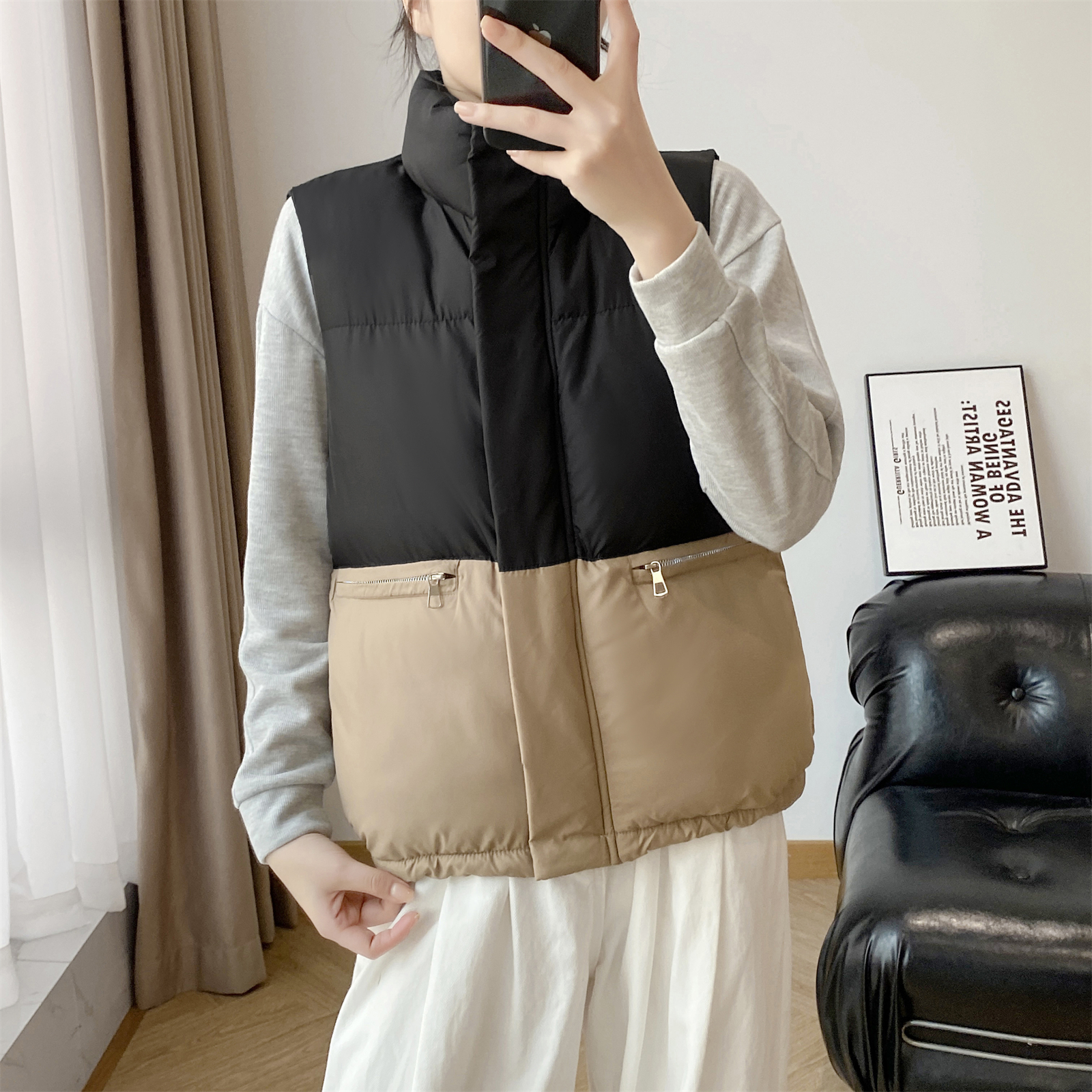 拉链通勤常规立领口袋