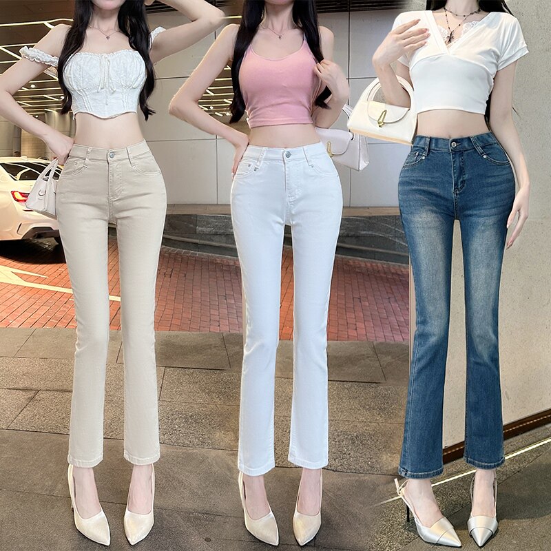 实拍古早美女~丰胯9分直筒烟管裤提臀显瘦牛仔裤紧身简约百搭春款