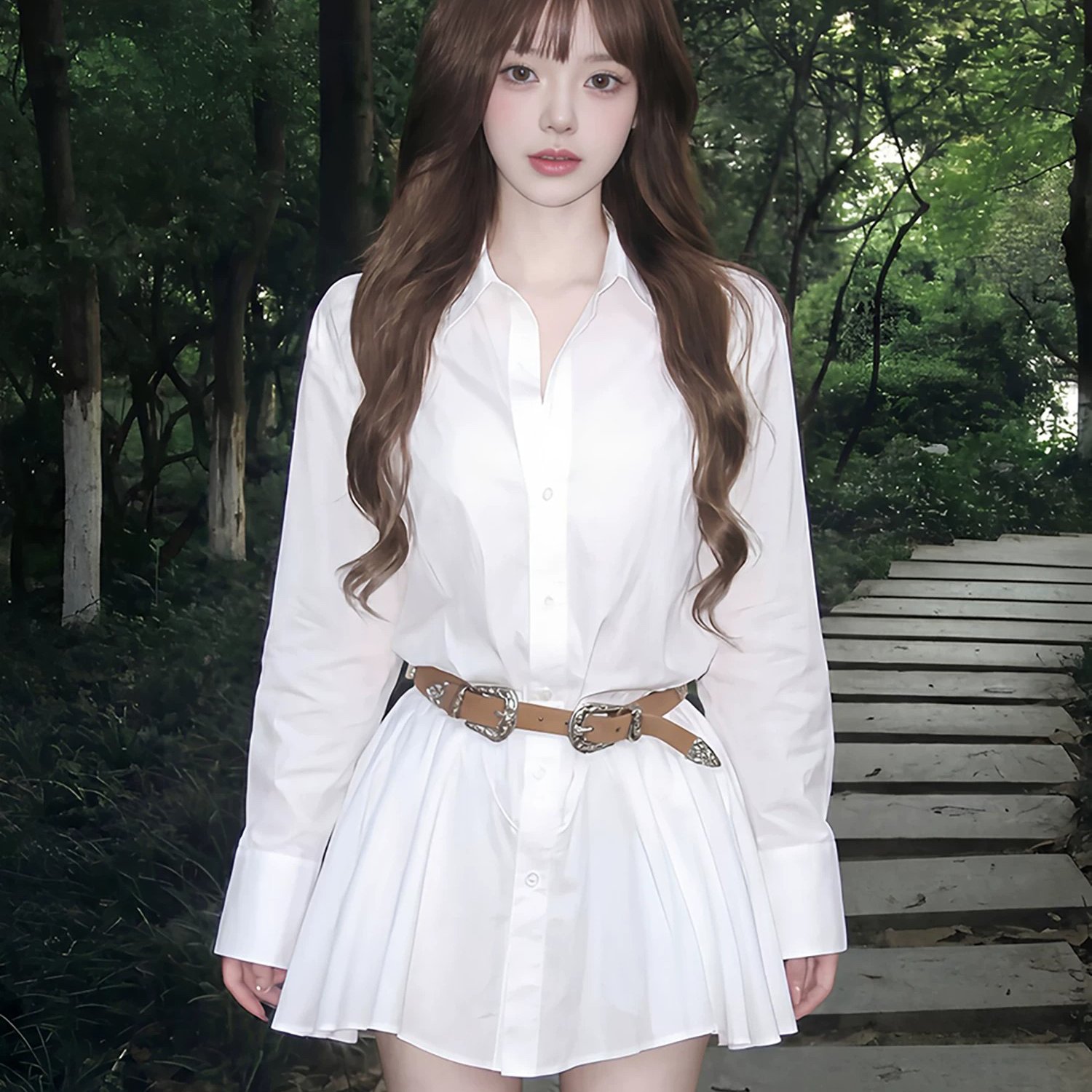 法式白色翻领长袖衬衫连衣裙短裤套装女设计感裙子