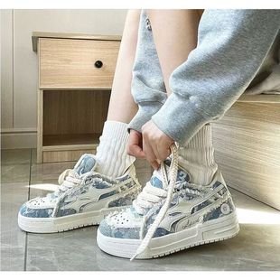 【明星同款】板鞋牛仔破碎流星男女夏季低帮休闲鞋ins潮牌百搭