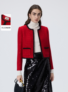 【MONEY HONG】朗姿绵羊毛圆领小香风优雅气质外套2026年春季新款