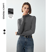 朗姿可机洗复古灯笼袖 气质内搭新年 新款 纯羊毛毛针织衫 2024年冬季