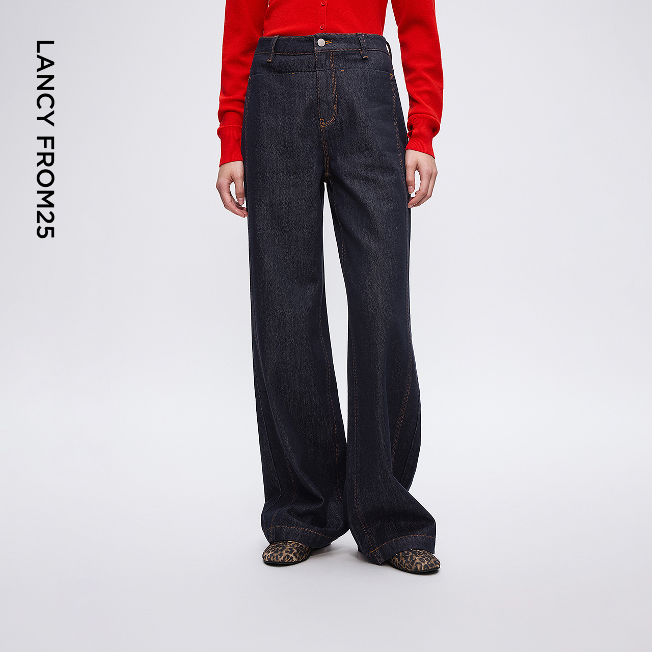 朗姿高腰复古显瘦阔腿裤休闲百搭通勤风牛仔裤女2025年冬季新款