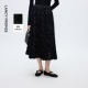 朗姿黑色设计感重工立体花朵长款 半身裙女高腰大摆2025年冬季 新款