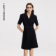 新款 连衣裙气质通勤短裙2026年夏季 西装 朗姿平驳领收腰赫本风短袖