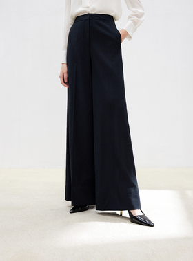 朗姿25藏蓝色垂感通勤西装裤正装职场羊毛裤子气质高级感春季新款