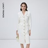 朗姿25棉质复古小香风设计感高级感显瘦裙通勤休闲收腰连衣裙冬季