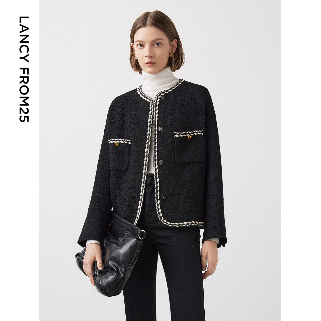 朗姿羊毛法式复古正肩粗花呢小香风毛呢外套女士通勤上衣穿搭新款,女装/女士精品,毛呢外套,淘宝优惠券,粉丝福利购,淘宝优惠卷