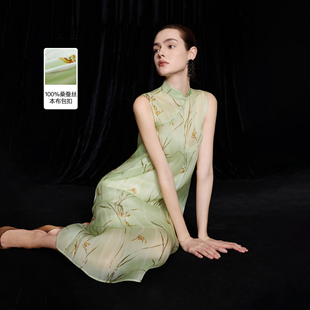 连衣裙印花2026年夏季 立领斜襟旗袍式 朗姿25新中式 新款 兰亭叙