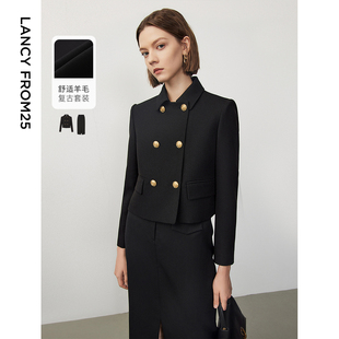 高级感通勤短款 朗姿25羊毛复古双排扣法式 外套新款 Basic衣橱