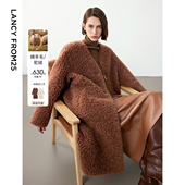 朗姿羊毛驼绒廓形复古高级感气质大衣外套女2024年冬季 新款 仿皮草